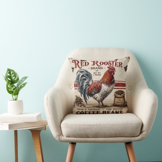 Red Rooster Coffee Beans Rustic Farmhouse クッション (椅子)
