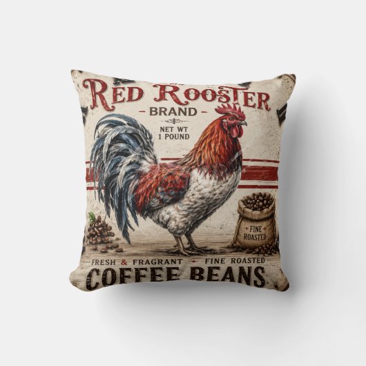 Red Rooster Coffee Beans Rustic Farmhouse クッション (正面)
