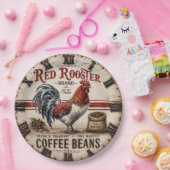Red Rooster Coffee Beans Rustic Farmhouse ペーパープレート (パーティー)