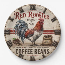 Red Rooster Coffee Beans Rustic Farmhouse ペーパープレート