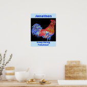 Red Rooster Watercolor Mans Name Birthday Postcard ポスター (キッチン)