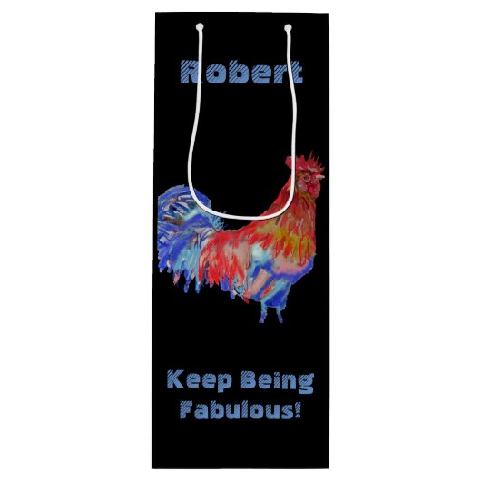 Red Rooster Watercolor Mans Name Gift Present Wine ワインギフトバッグ (正面)