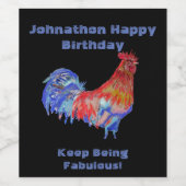 Red Rooster Watercolor Mans Name Happy Birthday ワインラベル (シングルラベル)