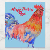 Red Rooster Watercolor Painting Art Chicken ワインラベル (シングルラベル)