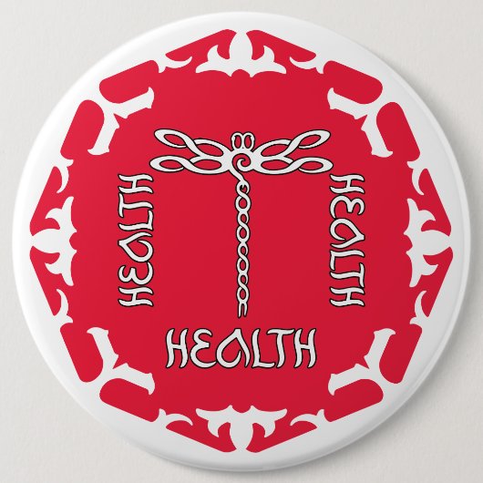 Red Root Chakra "Health" Dragonfly White BG 缶バッジ (正面)