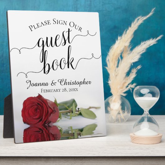 Red Roseのゲストブックにサインしてくだ結婚さい フォトプラーク (側面)