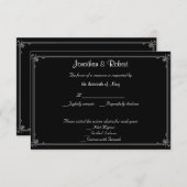 Red Roseのレスポンスカード付結婚き2つのTuxedos 出欠カード (正面/裏面)