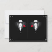 Red Roseのレスポンスカード付結婚き2つのTuxedos 出欠カード (裏面)