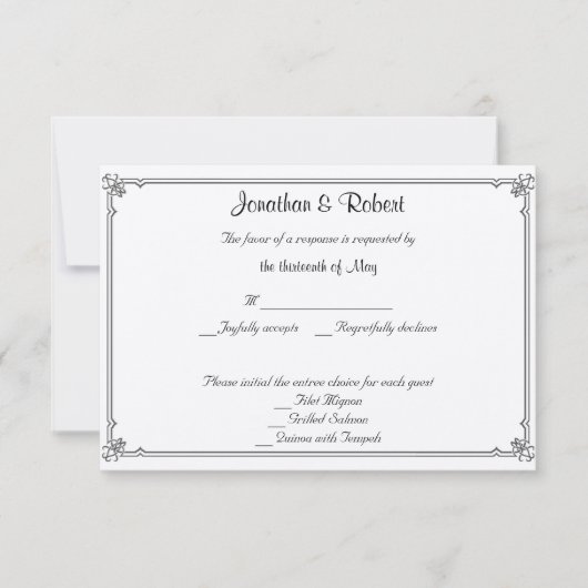 Red Roseのレスポンスカード付結婚き2つのTuxedos 出欠カード (正面)