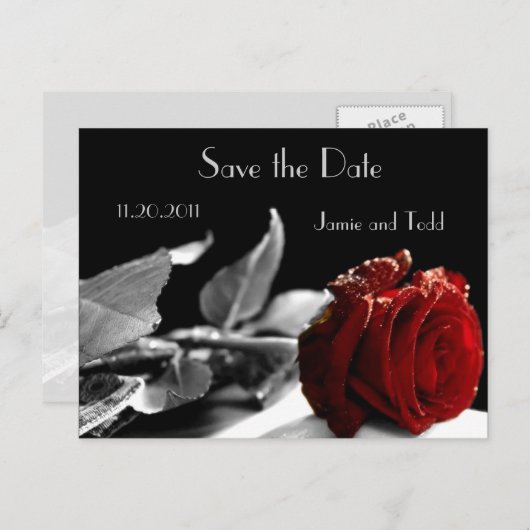 Red Roseエレガント日付を保存 案内ポストカード (正面/裏面)