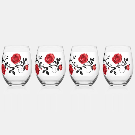 Red rose ステムなしワイングラス (裏面)