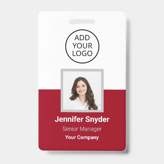 Red Rose、社員写真ID、QRコード付き、会社 バッジ (正面)