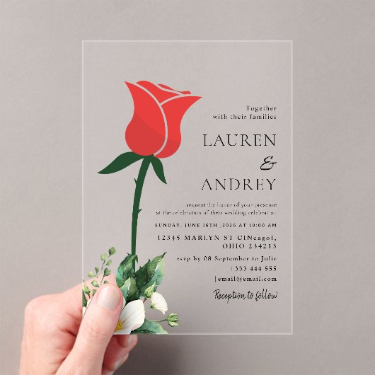Red Rose Acrylic Wedding Invitation アクリル招待状 (インサイチュ (ポータブル))
