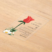 Red Rose Acrylic Wedding Invitation アクリル招待状 (レイダウン)