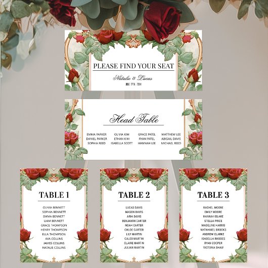 Red Rose Art Nouveau Wedding Seating Chart Header