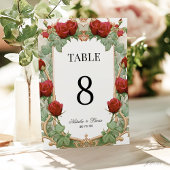 Red Rose Art Nouveau Wedding Table Number 招待状