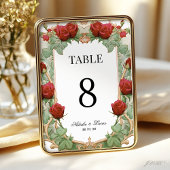 Red Rose Art Nouveau Wedding Table Number 招待状