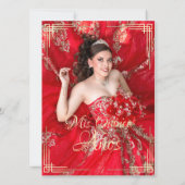 Red Rose Black Gold Butterfly Quinceañera 招待状 (裏面)