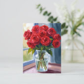 Red Rose Bouquet Flower Vase Watercolor ポストカード (スタンド正面)