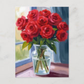 Red Rose Bouquet Flower Vase Watercolor ポストカード (正面)