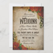 Red Rose Bouquets Vintage Wedding 招待状 (正面)