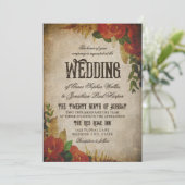 Red Rose Bouquets Vintage Wedding 招待状 (スタンド正面)