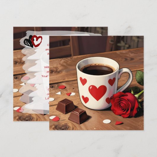 Red Rose, Chocolates and Coffee | Valentine's Day シーズンカード (正面/裏面)