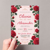 Red Rose Classic Romantic Elegant Floral  アクリル招待状 (インサイチュ (ポータブル))