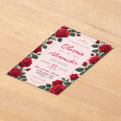 Red Rose Classic Romantic Elegant Floral  アクリル招待状 (レイダウン)