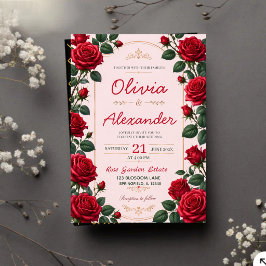 Red Rose Classic Romantic Elegant Floral 招待状