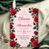 Red Rose Classic Romantic Elegant Floral 招待状