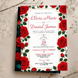 Red Rose Classic Rose Garden Elegant Floral アクリル招待状