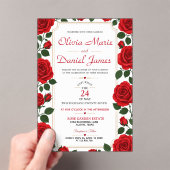 Red Rose Classic Rose Garden Elegant Floral アクリル招待状 (インサイチュ (ポータブル))