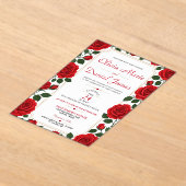 Red Rose Classic Rose Garden Elegant Floral アクリル招待状 (レイダウン)