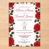 Red Rose Classic Rose Garden Elegant Floral アクリル招待状 (正面)