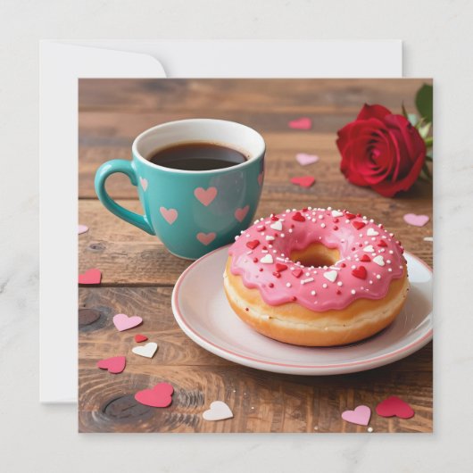 Red Rose, Donut and Coffee | Valentine's Day シーズンカード (正面)