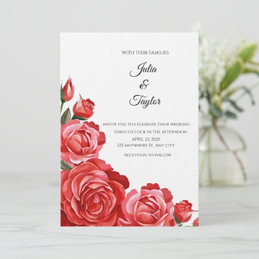 Red Rose Elegant Floral Invite 招待状 (スタンド正面)
