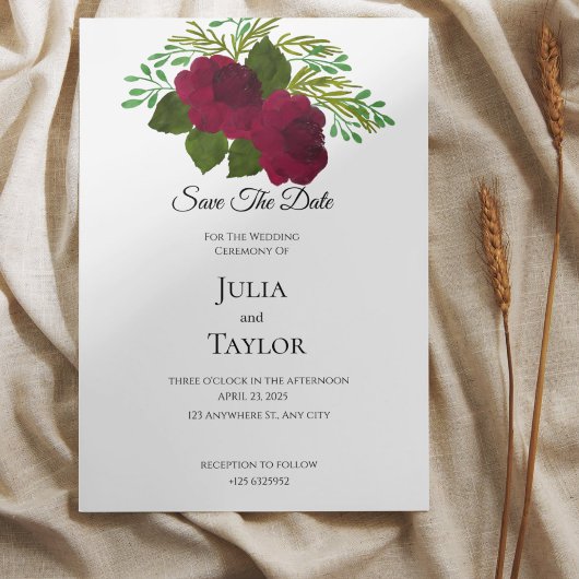  Red Rose Elegant Save the Date Card – Minimal Rom セーブザデート