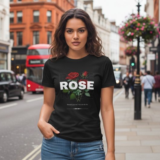 Red Rose Floral Black Women's T-Shirt トライブレンドＴシャツ