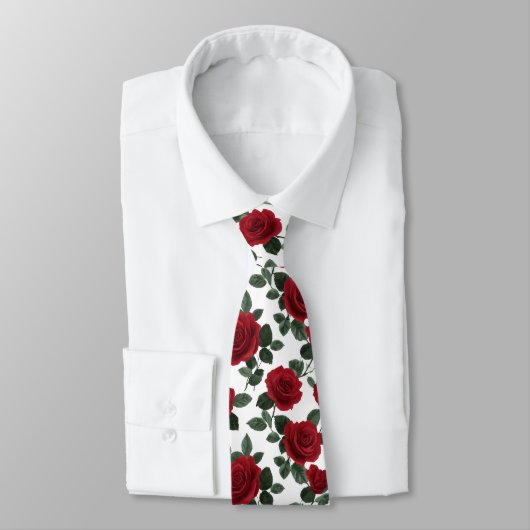 Red Rose Floral Pattern ネクタイ (タイ)