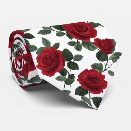 Red Rose Floral Pattern ネクタイ (ロール)