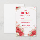 Red Rose Floral Response 出欠カード (正面/裏面)