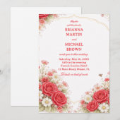 Red Rose Floral Romantic 招待状 (正面/裏面)