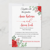 Red Rose Floral Wedding Invitation Template 招待状 (正面)