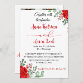 Red Rose Floral Wedding Invitation Template 招待状 (正面/裏面)
