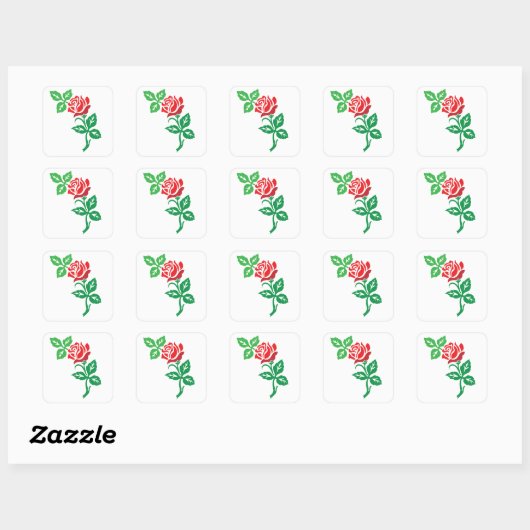 Red Rose Flower Design – Classic Floral Beauty スクエアシール (シート)