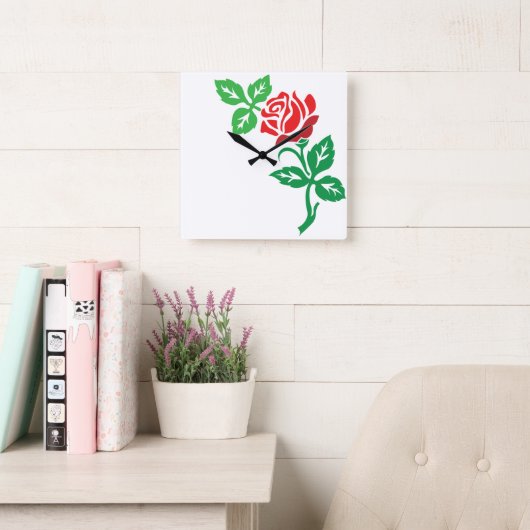 Red Rose Flower Design – Classic Floral Beauty スクエア壁時計 (読書スペース)