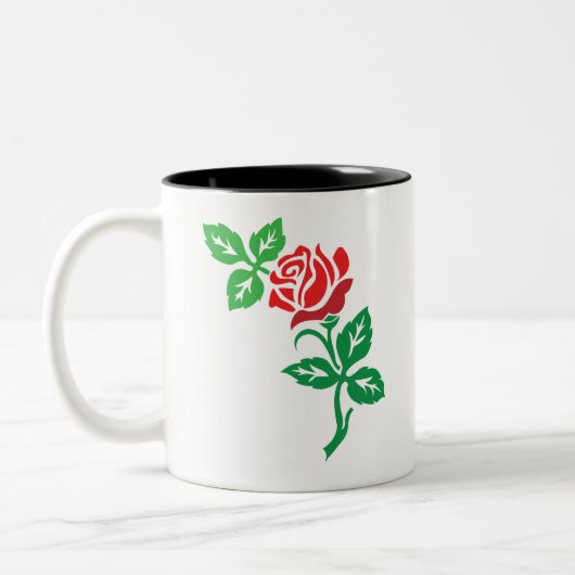 Red Rose Flower Design – Classic Floral Beauty ツートーンマグカップ (左)