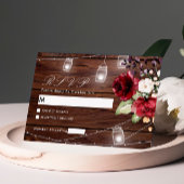 Red Rose Flowers Rustic Wood Wedding RSVP Card