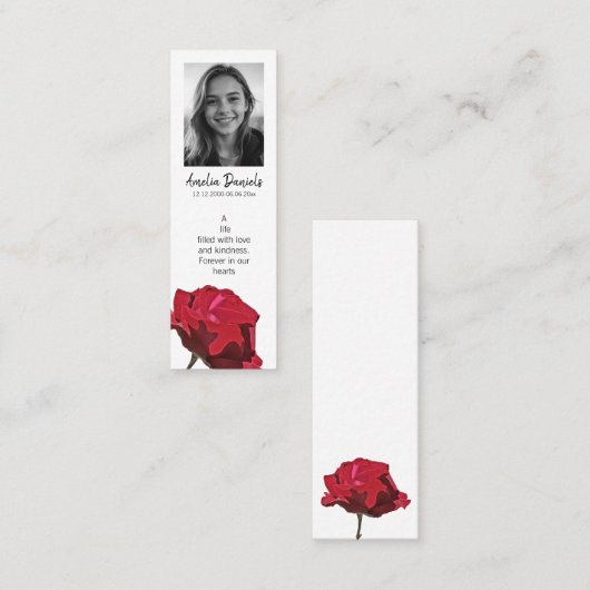 Red Rose Funeral Mini Bookmark Card スキニー名刺 (正面/裏面)